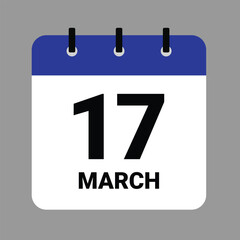 Vector illustration of a calendar icon showing dates and events. MARCH 17 Calendar Icon – Flat Design, Minimalist Date Illustration