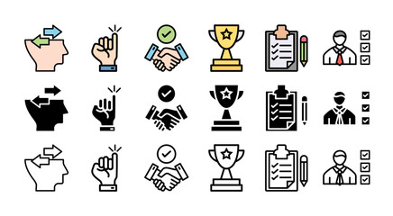 COMMITMENT.icon with multiple style research, data, conditions, examination, method, in-depth, analyzing, and result