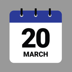 Vector illustration of a calendar icon showing dates and events. MARCH 20 Calendar Icon – Flat Design, Minimalist Date Illustration