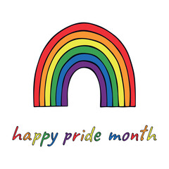 Fototapeta premium Colorful rainbow shape Gay pride flag Happy pride day LGBTQ community Pride Month Vector hand drawn doodle for posters, stickers, logo, cards