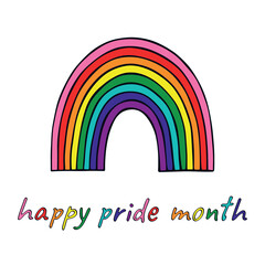 Colorful rainbow shape Gay pride flag Happy pride day LGBTQ community Pride Month Vector hand drawn doodle for posters, stickers, logo, cards