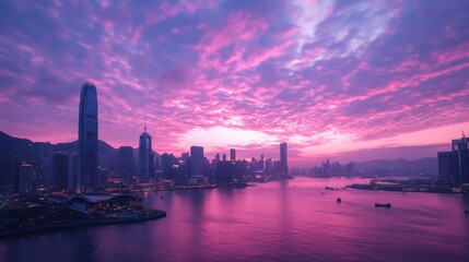 Fototapeta premium The pink sky made the whole city feel dreamy