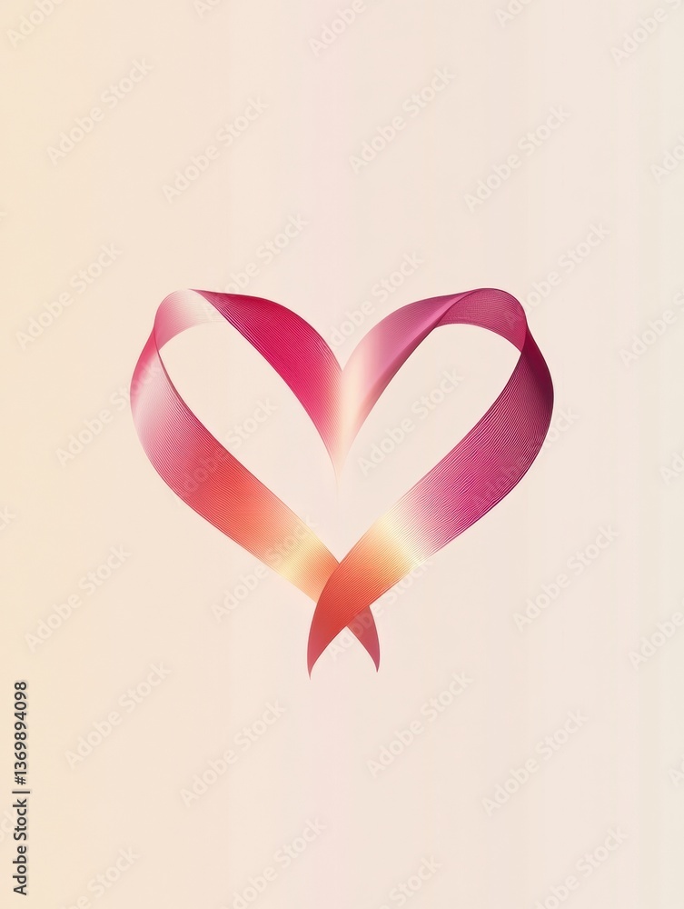 Poster elegant heart logo with ribbon in soft pink and red gradients for romantic occasions and branding