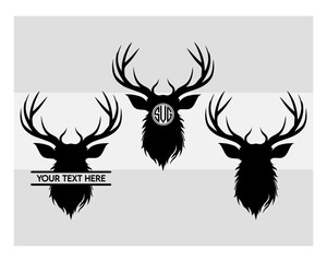 Deer Head, Deer Svg, Nature Deer Svg, Deer Silhouette, Animals Svg, Circut Cut Files Silhouette, Deer Clipart Svg, Deer In The Fores Svg, Deer Head Monogram, Circle Monogram, Split Monogram,