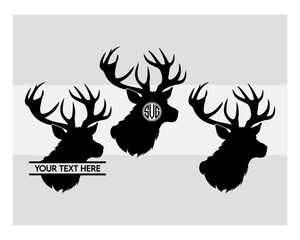 Deer Head, Deer Svg, Nature Deer Svg, Deer Silhouette, Animals Svg, Circut Cut Files Silhouette, Deer Clipart Svg, Deer In The Fores Svg, Deer Head Monogram, Circle Monogram, Split Monogram,
