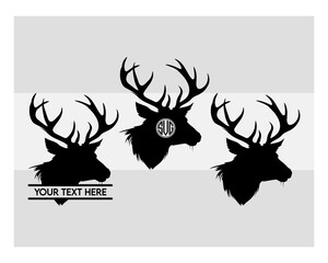 Deer Head, Deer Svg, Nature Deer Svg, Deer Silhouette, Animals Svg, Circut Cut Files Silhouette, Deer Clipart Svg, Deer In The Fores Svg, Deer Head Monogram, Circle Monogram, Split Monogram,