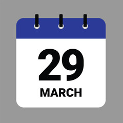 Vector illustration of a calendar icon showing dates and events. MARCH 29 Calendar Icon – Flat Design, Minimalist Date Illustration