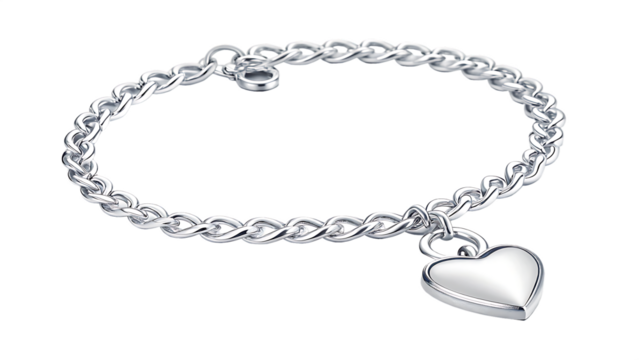 Silver Heart Charm Bracelet PNG – Elegant Jewelry on Transparent Background