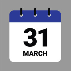 Vector illustration of a calendar icon showing dates and events. MARCH 31 Calendar Icon – Flat Design, Minimalist Date Illustration