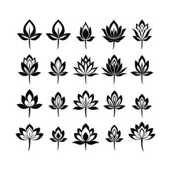 Fototapeta premium Lotus silhouette set vector art, icons, and graphics