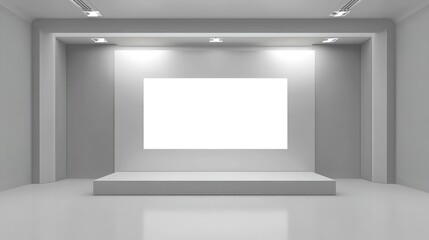 Event exhibition trade stand. White promotional advertising technology digital booth
