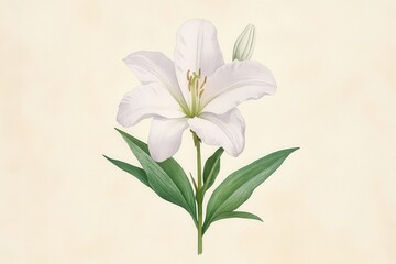 Fototapeta premium Elegant White Lily Bloom Botanical Illustration.