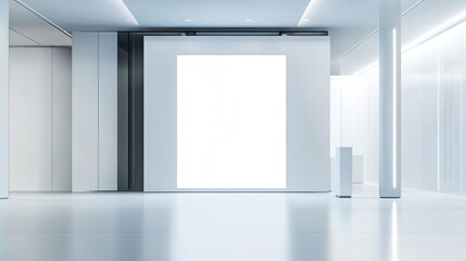 Event exhibition trade stand. White promotional advertising technology digital booth