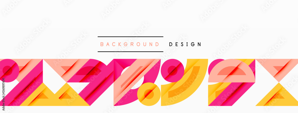 Poster Abstract geometric background with shapes, featuring circular and rounded elements. Bold contrast, smooth gradients, dynamic composition, futuristic style