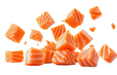 Salmon Cubes isolated on white and transparent background