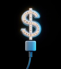Illuminated Dollar Sign with Power Plug Against Black Background