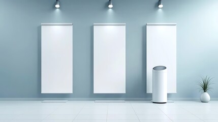 Event exhibition trade stand. White promotional advertising technology digital booth