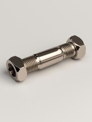 Metallic Bolt with Nuts Displayed on a Minimalistic Background