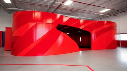 Abstract Red Architectural Interior Modern Design Wave Structure