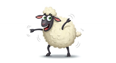 A Joyful Dancing Sheep Cartoon Illustration White Background