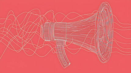 A red background with a white drawing of a microphone