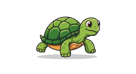 Fototapeta premium Cute Cartoon Tortoise Illustration Green Shell Happy Reptile Wildlife Animal Nature