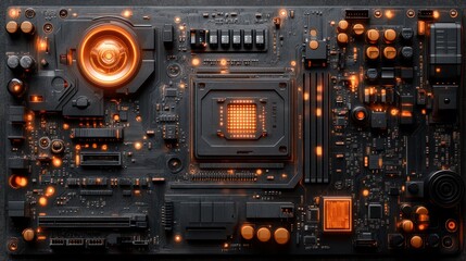 Fototapeta premium Glowing Motherboard: A Cyberpunk Computer Circuit Board