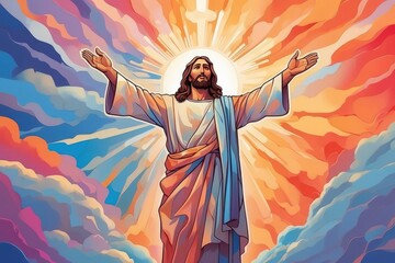 A stylized illustration of Jesus,