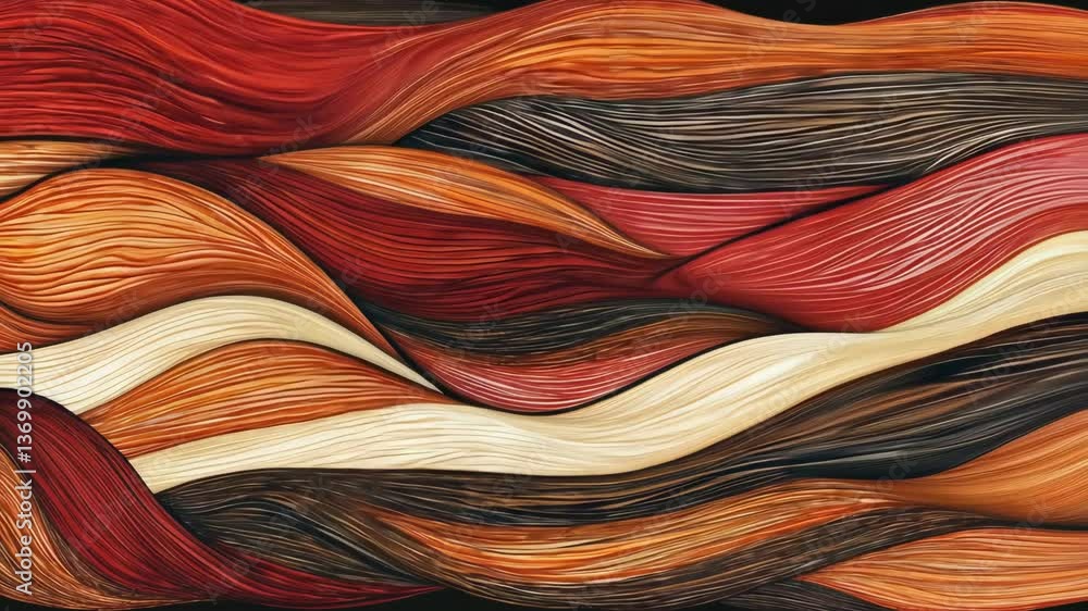 Poster colorful flowing strands of ribbon create an abstract pattern with rich hues in a striking design