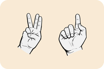 Two Hands Counting, One Showing Three Fingers and the Other One, on a Soft Beige Background, Ideal for Educational Graphics