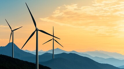 Silhouette Wind Turbines Sunset Mountain Landscape