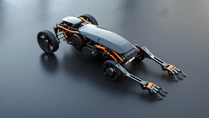 AI Robot A top-down view of a highly advanced AI robot running on a smooth surface, showing its intricate mechanical joints and sleek design (1)