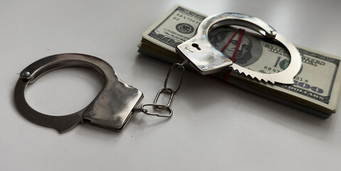 many dollar bills with handcuffs