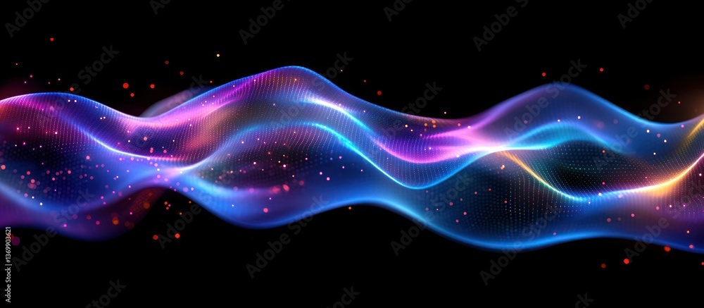 Poster abstract colorful wave patterns on black background. possible use digital art