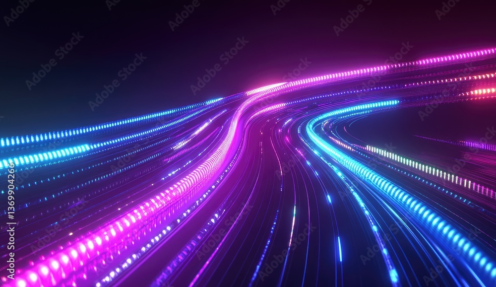 Poster abstract neon light trails in motion. dynamic glowing lines create a futuristic, vibrant aesthetic. 
