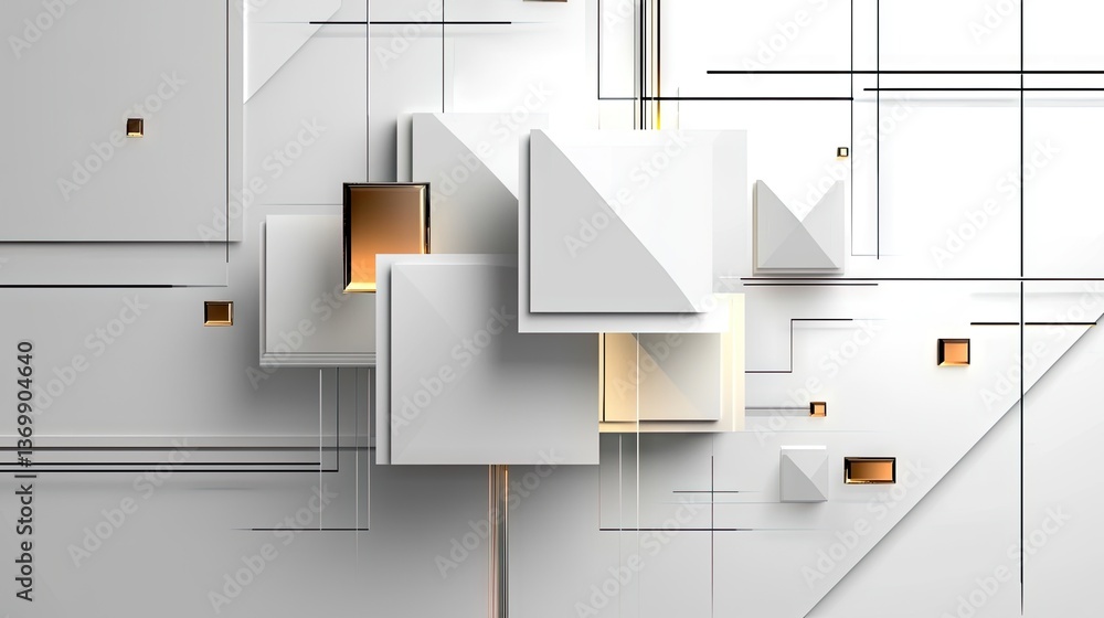 Poster high-tech white abstract banner with layered geometric shapes, dynamic triangular textures, and floa