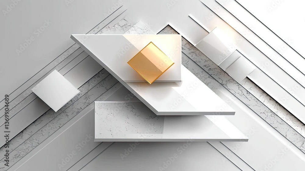 Poster high-tech white abstract banner with layered geometric shapes, dynamic triangular textures, and floa