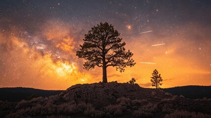 Majestic Night Sky Over Lone Tree