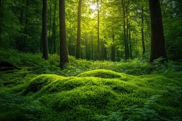 Obraz premium Lush forest floor bathed in sunlight