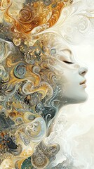 A serene portrait showcasing a woman in a dreamlike state of beauty and tranquility.