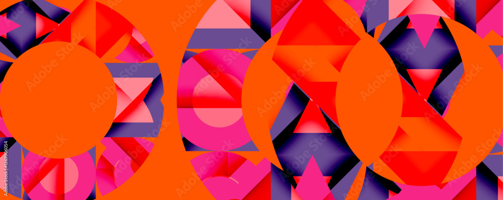Poster Circles, semi circles, squares and round triangles. Geometric mosaic style pattern abstract background for wallpaper, banner, backdrop, card, book Illustration, landing page