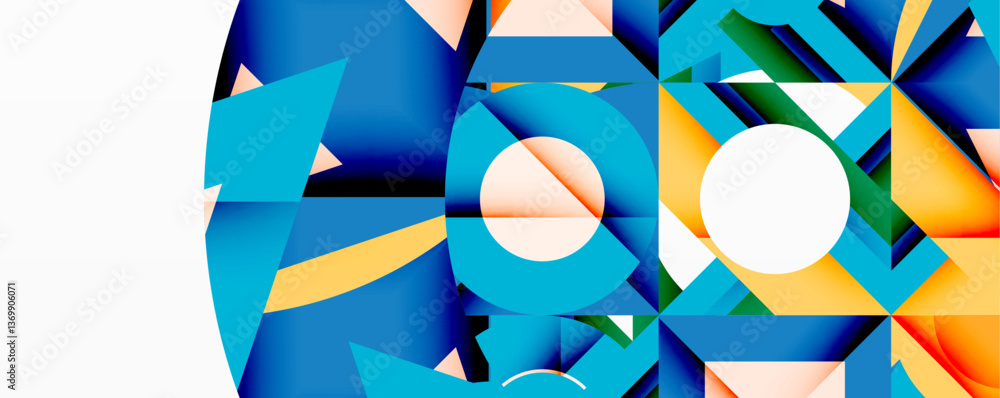 Fototapete Abstract geometric composition with interlocking circular and angular shapes, featuring smooth gradients and sharp contrasts on a white background