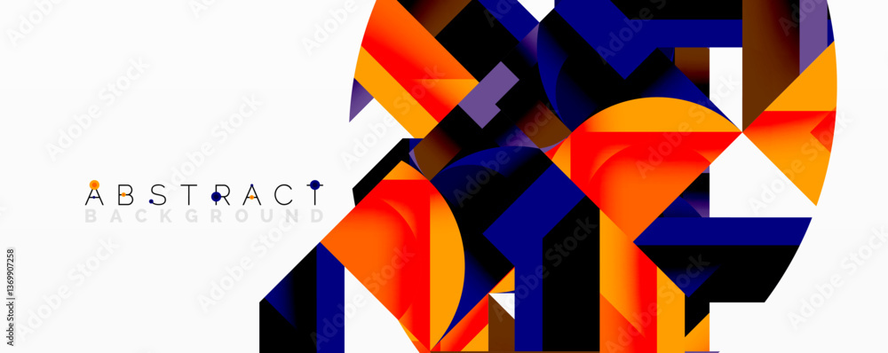 Poster Abstract geometric composition with interlocking circular and angular shapes, featuring smooth gradients and sharp contrasts on a white background