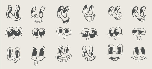 Retro mascot parts set, vintage cartoon eyes, groovy character design kit