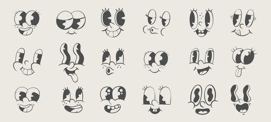 Retro mascot parts set, vintage cartoon eyes, groovy character design kit
