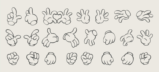 Retro mascot parts set, vintage cartoon hands, groovy character design kit