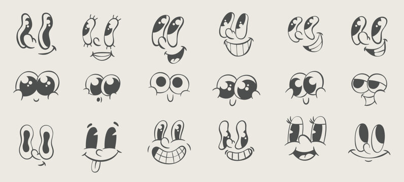 Retro mascot parts set, vintage cartoon eyes, groovy character design kit