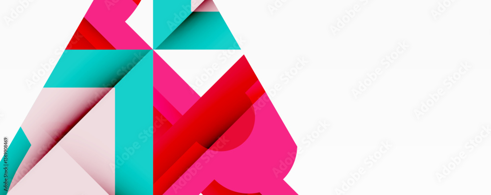 Poster Abstract geometric composition with interlocking circular and angular shapes, featuring smooth gradients and sharp contrasts on a white background