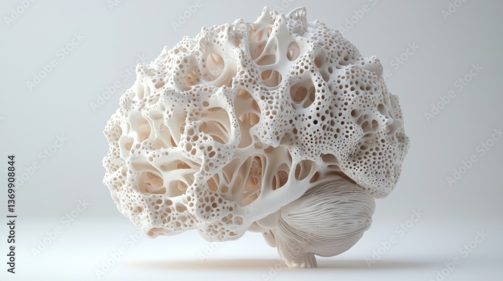 Poster 3d rendering of a human brain with intricate details, isolated on a clean white surface.