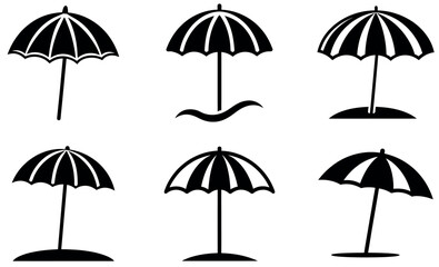 Simple Black and White Beach Umbrella Icons